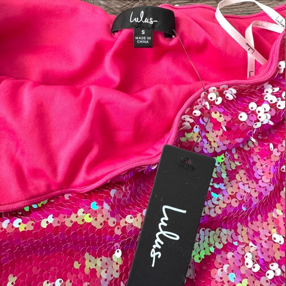 NWTs Lulus Pink Sequin One-Shoulder Homecoming dress size small - Picture 4 of 7